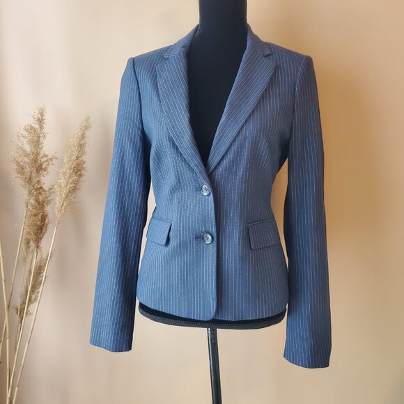 BCBGMaxAzria Y2K Pinstripe Power Business Pant Suit in Muted Navy Blue - Picture 4 of 15